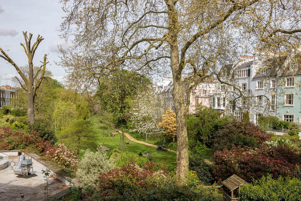 View over communal gardens